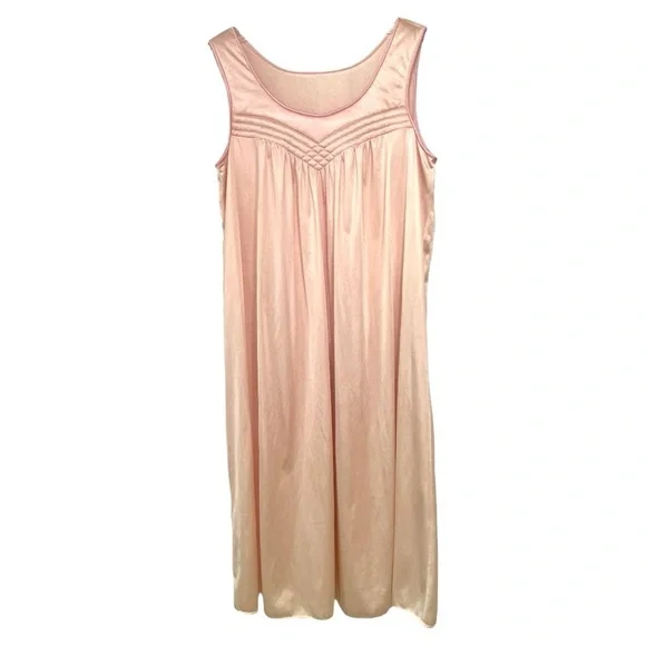 Vintage 1950s Vanity Fair Quilted Satin Nightgown Pink Nylon Rare Size S M L - Picture 1 of 3